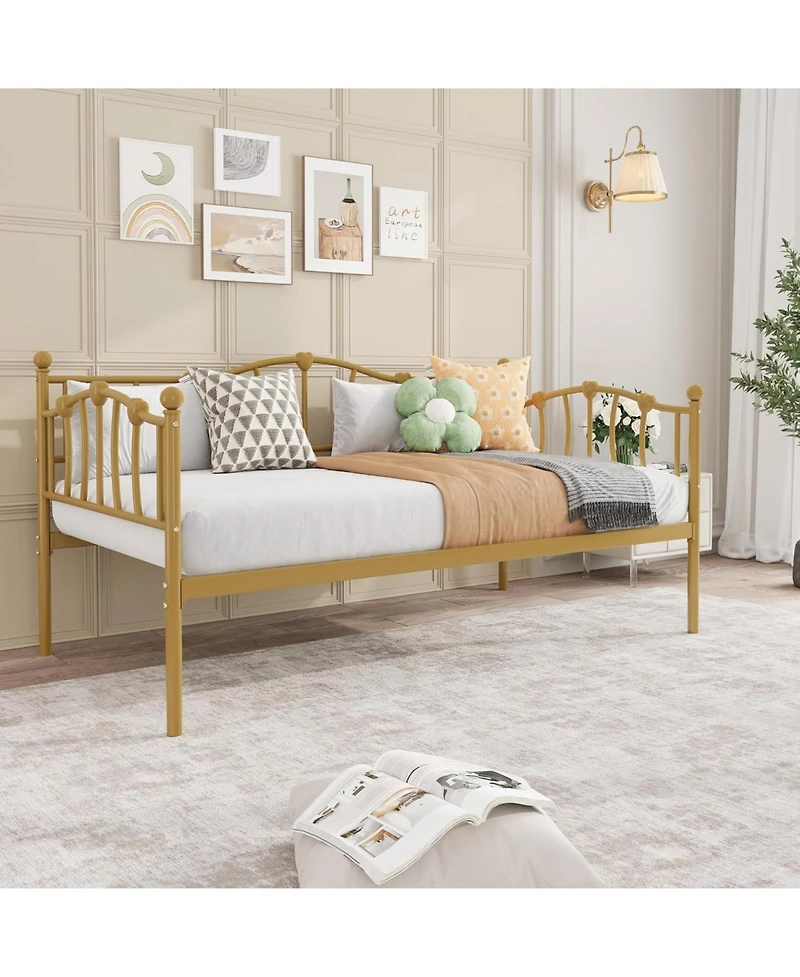gaomon Twin Size Daybed with Trundle, Metal Sofa Bed Frame with Steel Slat Support, Twin Size Bed Frame for Living Room, Bedroom, Love Heart Design