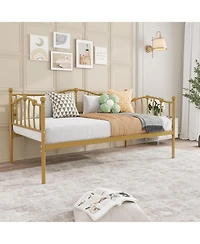 gaomon Twin Size Daybed with Trundle, Metal Sofa Bed Frame with Steel Slat Support, Twin Size Bed Frame for Living Room, Bedroom, Love Heart Design