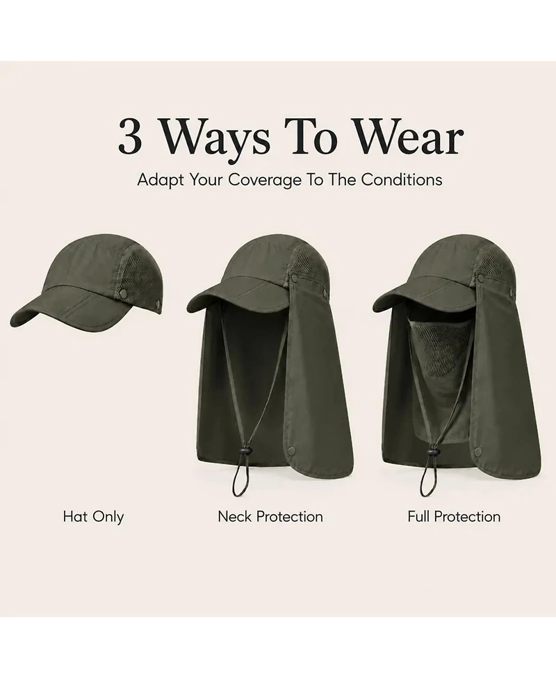Ayamaya 3-in-1 Foldable Upf 50+ Wide Brim Sun Hat with Removable Face Shield and Neck Flap for Women Men