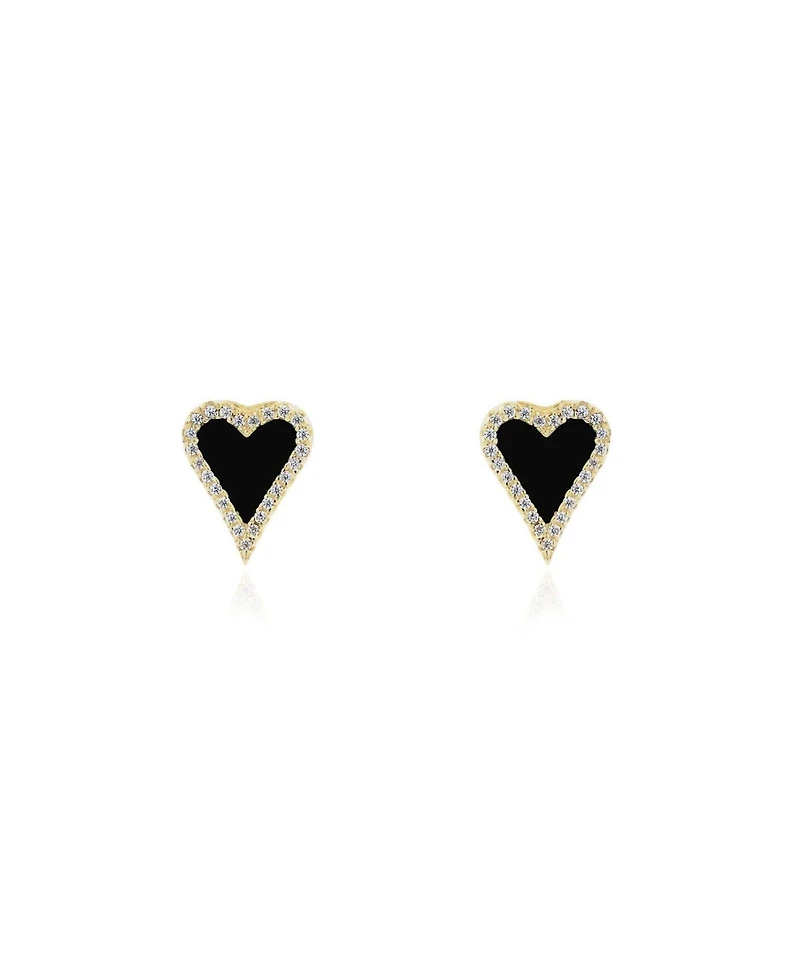 The Lovery Mini Onyx Cz Halo Heart Stud Earrings 14K Gold-Plated Sterling Silver