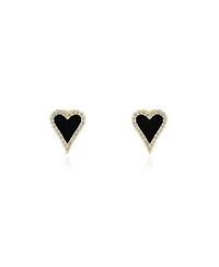The Lovery Mini Onyx Cz Halo Heart Stud Earrings 14K Gold-Plated Sterling Silver