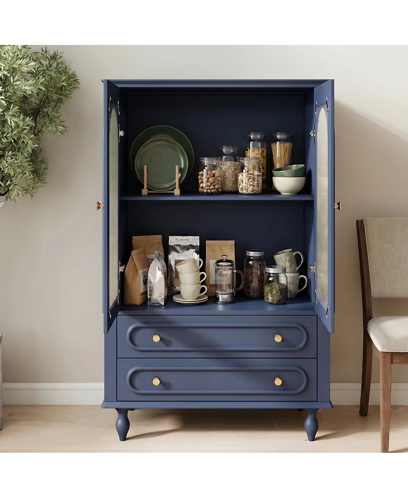 Streamdale Furniture 46.5'' Ribbed Glass Display Cabinet with 2 Drawers