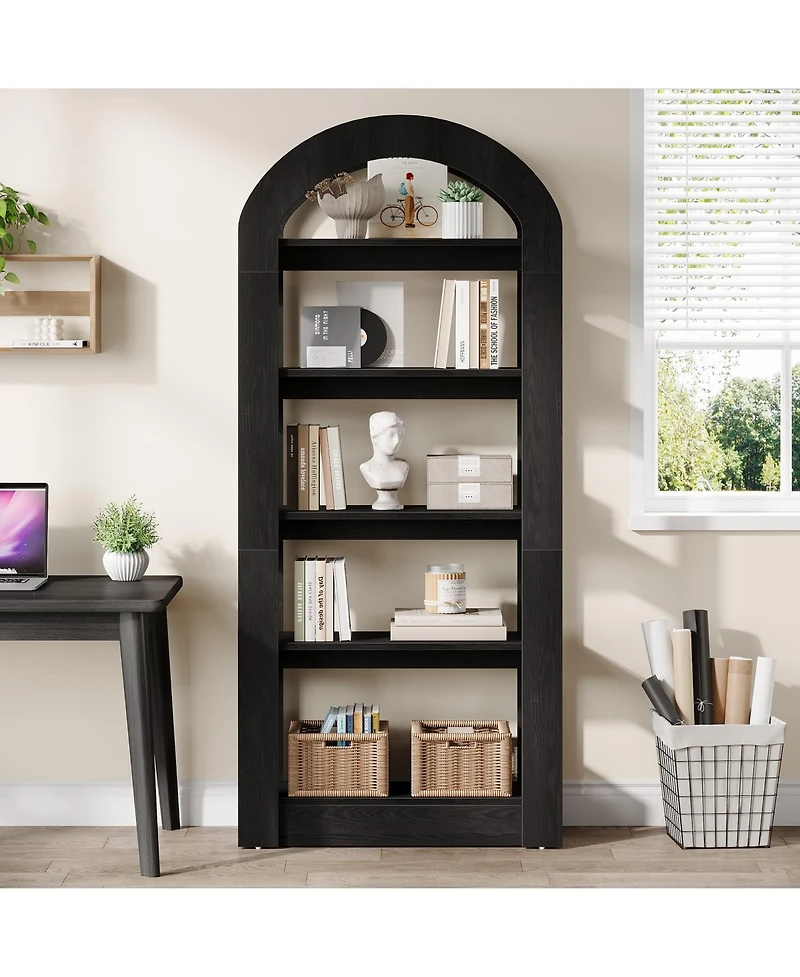 Tribesigns 70.87" Tall Arched Bookshelf, Rustic Oak Bookcase with 5-Tier Storage