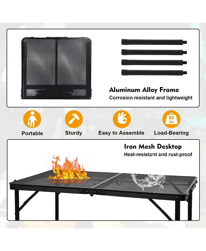Piscifun Camping Table Mesh Desktop Lightweight Portable Folding Grill Height Adjustable Metal Outdoor Cooking Bbq Picnic
