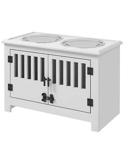 Ruie Dog Food Storage Cabinet Elevated Feeding Station with 2 Steel Bowls