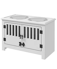 Ruie Dog Food Storage Cabinet Elevated Feeding Station with 2 Steel Bowls