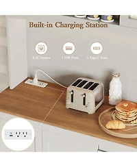 homfan Tall Kitchen Pantry Cabinet with Led Lights and Charging Station,Storage Hutch,Countertop,3 Drawers,4 Doors,Adjustable Shelves,Coffee Bar