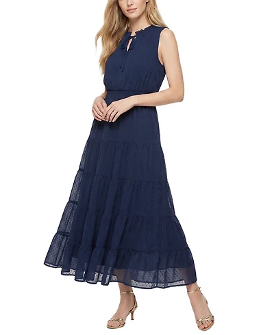 Ny Collection Women's Sleeveless Tiered Swiss Dot Maxi Dress