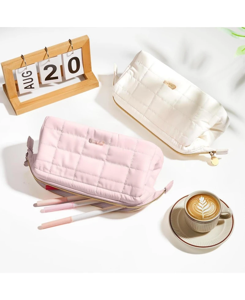 Danrong Large Pencil Case Soft Quilted Bag Wide Opening Multi Compartment School Supplies Storage Organizer Portable Durable Zipper