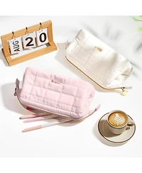 Danrong Large Pencil Case Soft Quilted Bag Wide Opening Multi Compartment School Supplies Storage Organizer Portable Durable Zipper