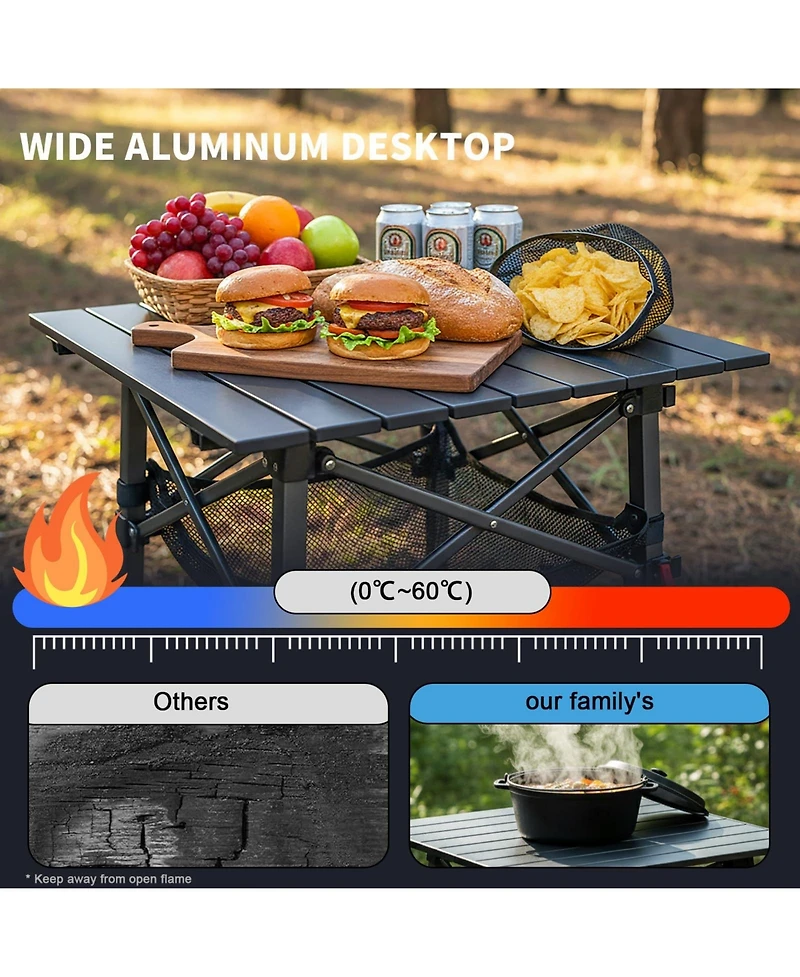Piscifun Folding Camping Table Portable Outdoor Picnic Lightweight Square Camp Cup Holders Food Basket Travel Bag