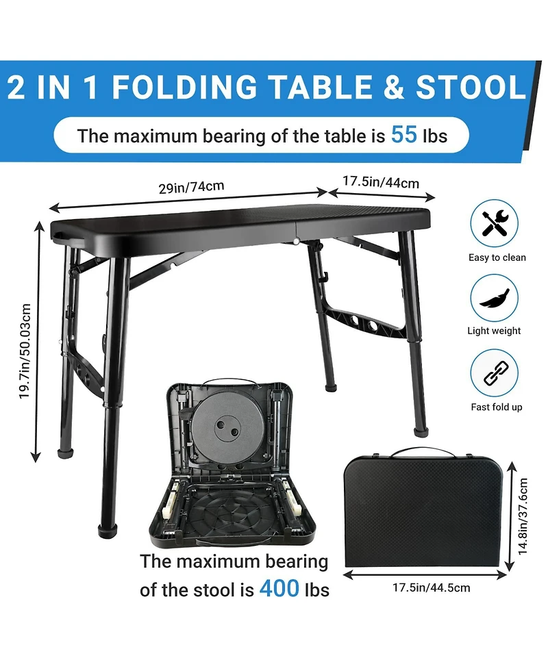 Piscifun Portable Folding Table Stool Set Lightweight Collapsible Camping Picnic Beach Fishing Outdoor Mesh Storage