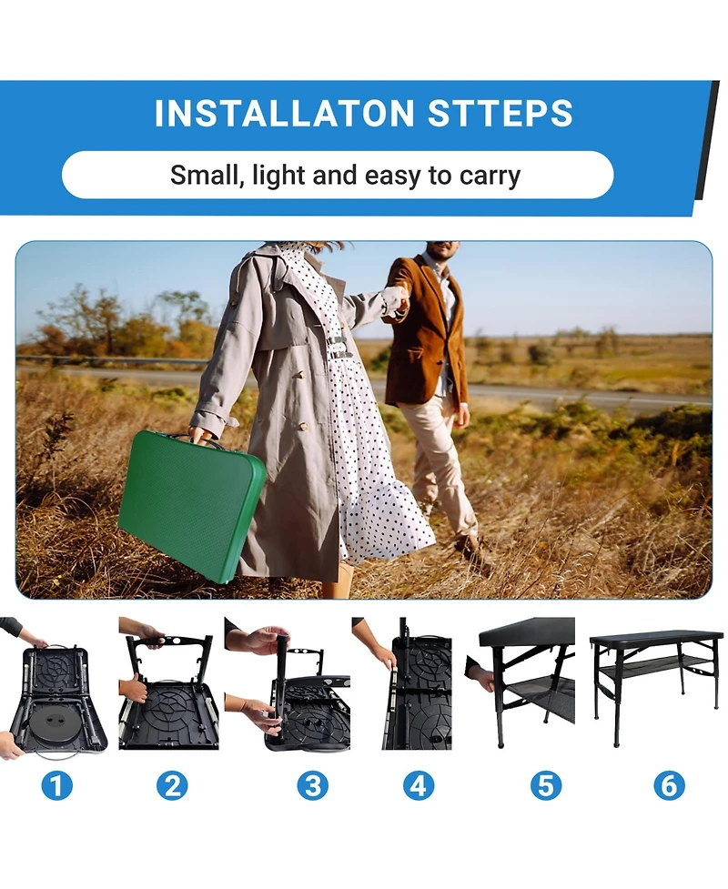Piscifun Portable Folding Table Stool Set Lightweight Collapsible Camping Picnic Beach Fishing Outdoor Mesh Storage
