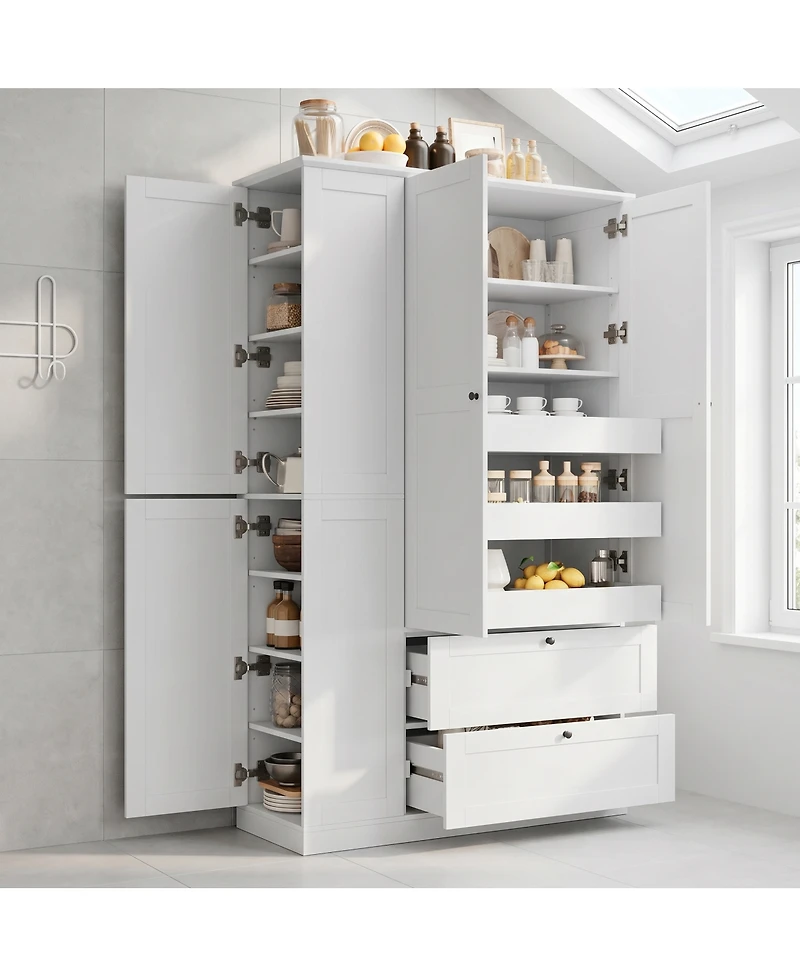 Streamdale Furniture 73.6" Farmhouse Kitchen Pantry Cabinet with 8 Shelves, 2 Drawers and 4 Doors
