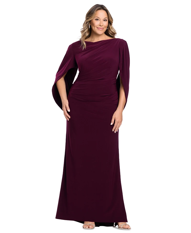 B&A By Betsy and Adam Plus Long-Sleeve Boat Neck Maxi Dress
