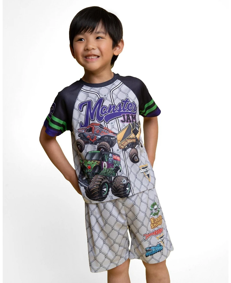 Monster Jam Boys' 5-12 Athletic 2-Piece Baseball Jersey and Shorts Set