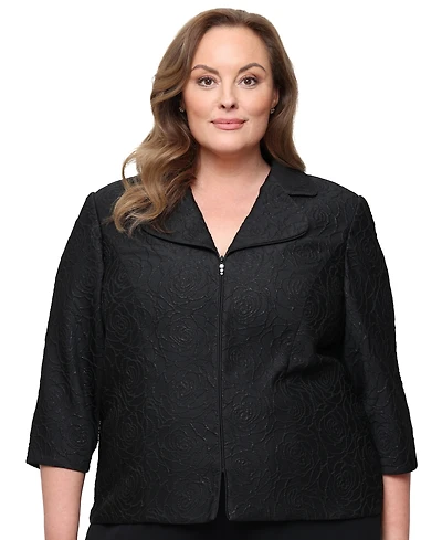 Alex Evenings Plus Metallic Jacquard Front Zipper Jacket