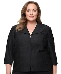 Alex Evenings Plus Metallic Jacquard Front Zipper Jacket
