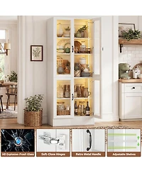 5-Tier Tall Display Cabinet with Glass Doors, 80" Bookcase with Led Light