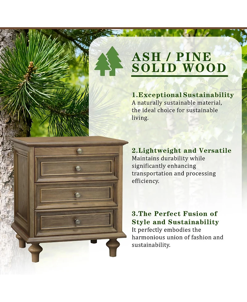 Streamdale Furniture Farmhouse 4-Drawer Nightstand with Hidden Pull-Out Shelf