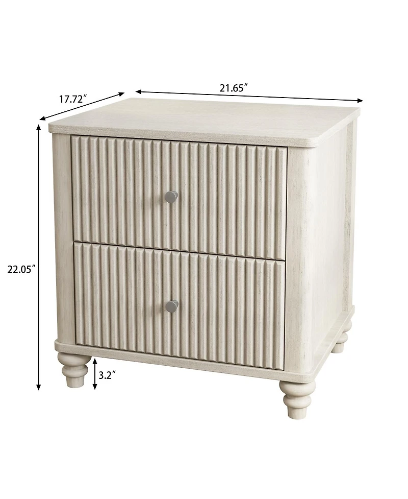 Streamdale Furniture Fluted 3-Drawer Mid-Century Modern Nightstand, 21.65" Wide