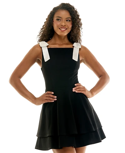City Studios Juniors' Square Neck Bow Straps Mini Dress