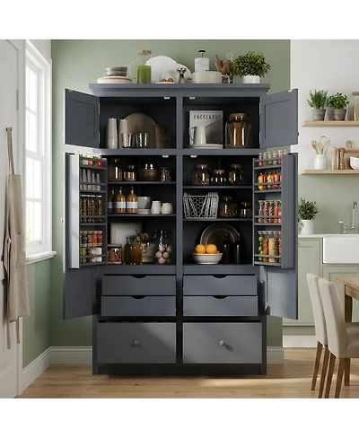 Streamdale Furniture Freestanding Kitchen Pantry Cabinet with 8 Door Shelves and 6 Drawers