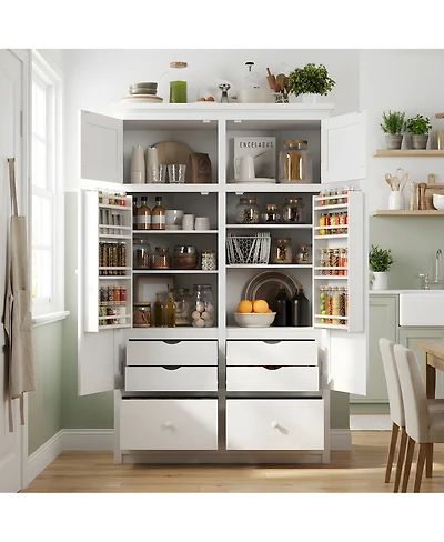 Streamdale Furniture Freestanding Kitchen Pantry Cabinet with 8 Door Shelves, 4 Trays and 6 Drawers