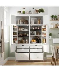 Streamdale Furniture Freestanding Kitchen Pantry Cabinet with 8 Door Shelves, 4 Trays and 6 Drawers