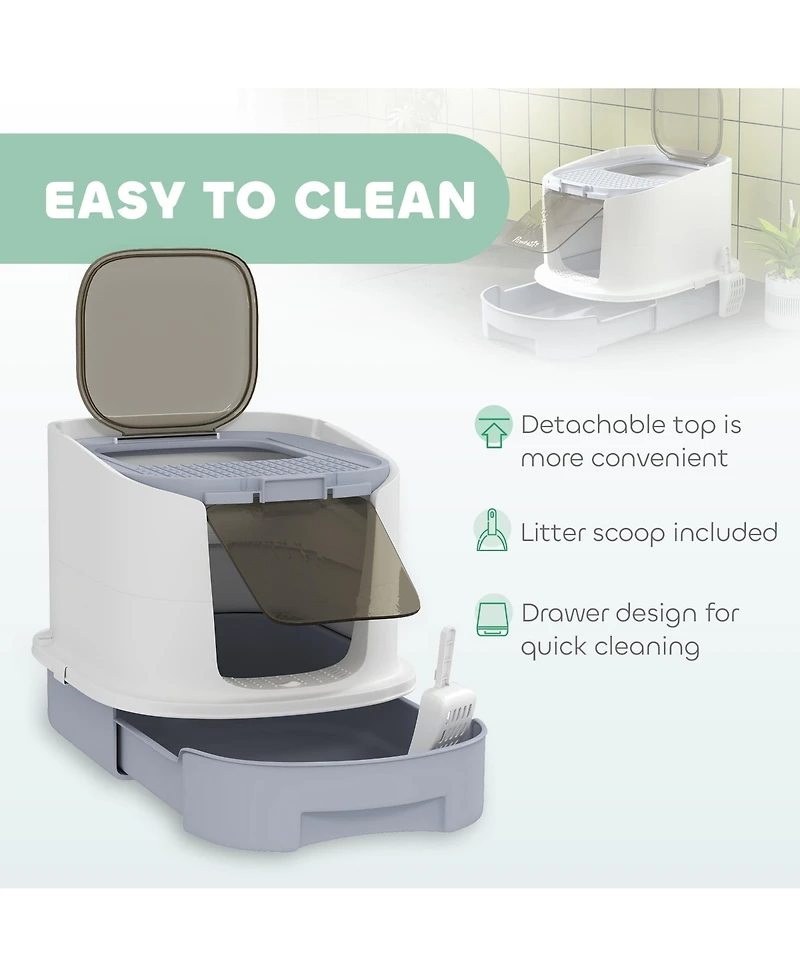 Ruie Covered Cat Litter Box with Top Entry Drawer and Scoop