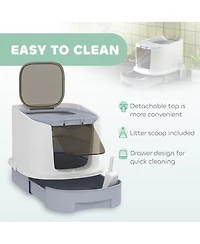 Ruie Covered Cat Litter Box with Top Entry Drawer and Scoop