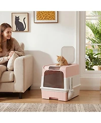 Ruie Hooded Cat Litter Box with Drawer Front Entry and Top Exit
