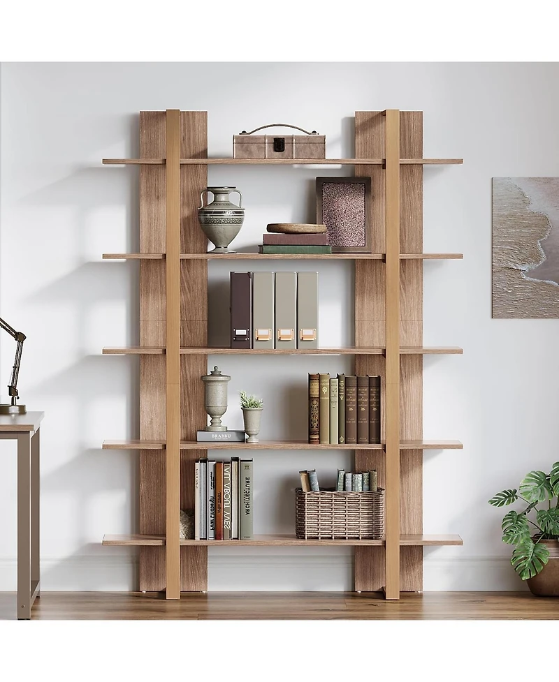 Tribesigns 5-Tier 47" Bookshelf: Boho Open Display Shelving Unit for Living Room, Office, Bedroom, Metal and Wood