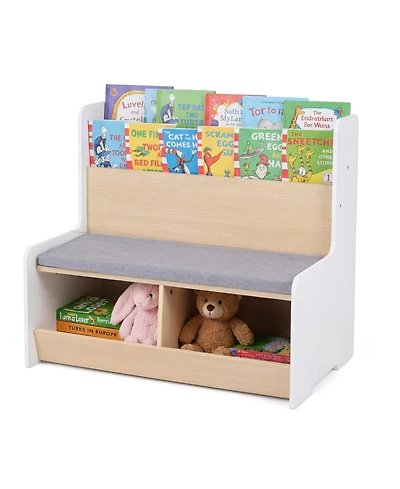 Slickblue Children's Reading Nook Bench with Bookshelf and Cubbies