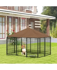 Ruie Outdoor Dog Kennel Playpen with Canopy and Rotating Bowl
