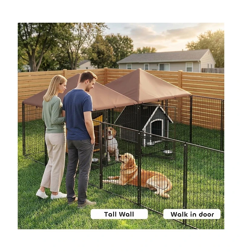 Ruie Large 2 Room Outdoor Dog Kennel with Adjustable Bowls and Latch