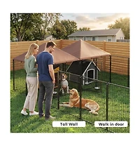 Ruie Large 2 Room Outdoor Dog Kennel with Adjustable Bowls and Latch