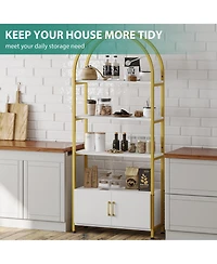 homfan 4 Tier Bookshelf, Arched Bookcase with Doors Storage, 71.5 Inches Tall Industrial Book Shelf with Sturdy Metal Frame and Quality Boards