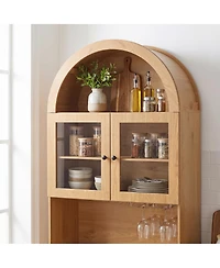 Streamdale Furniture 75" Farmhouse Arched Pantry Cabinet with Charging Station and Coffee Bar