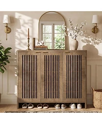 Tribesigns 5-Tier Shoe Cabinet: 3 Doors, Holds 30 Pairs, Storage with Adjustable Shelves, Vertical Slatted Doors, Freestanding for Entryway, Hallway