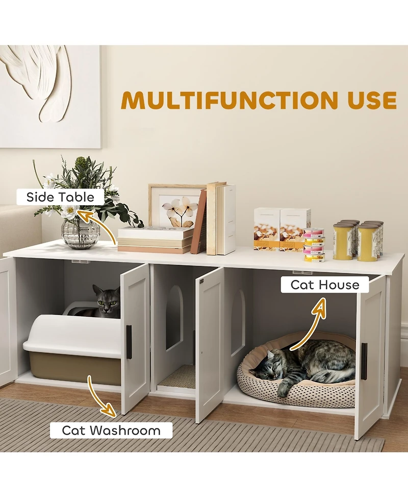 Ruie Double Room Cat Litter Box Enclosure with Scratching Mat