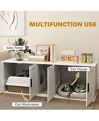Ruie Double Room Cat Litter Box Enclosure with Scratching Mat