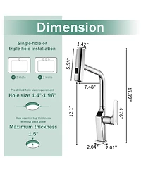 Busdays Touchless Chrome Kitchen Faucet with Led Display Motion Sensor 3 Function Pull Out Sprayer 360 Swivel Spout