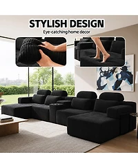 Streamdale Furniture Modern Corduroy 6-Seater U-Shaped Modular Sofa with Cup Holders