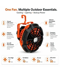 Ayamaya EcoBreeze 3-in-1 Rechargeable Camping Fan with Led Lantern, Power Bank, Remote Control and Hanging Hook, Orange