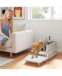 Ruie Extra Large Stainless Steel Cat Litter Box with Scoop and Pad