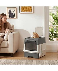 Ruie Hooded Cat Litter Box with Drawer Front Entry and Top Exit