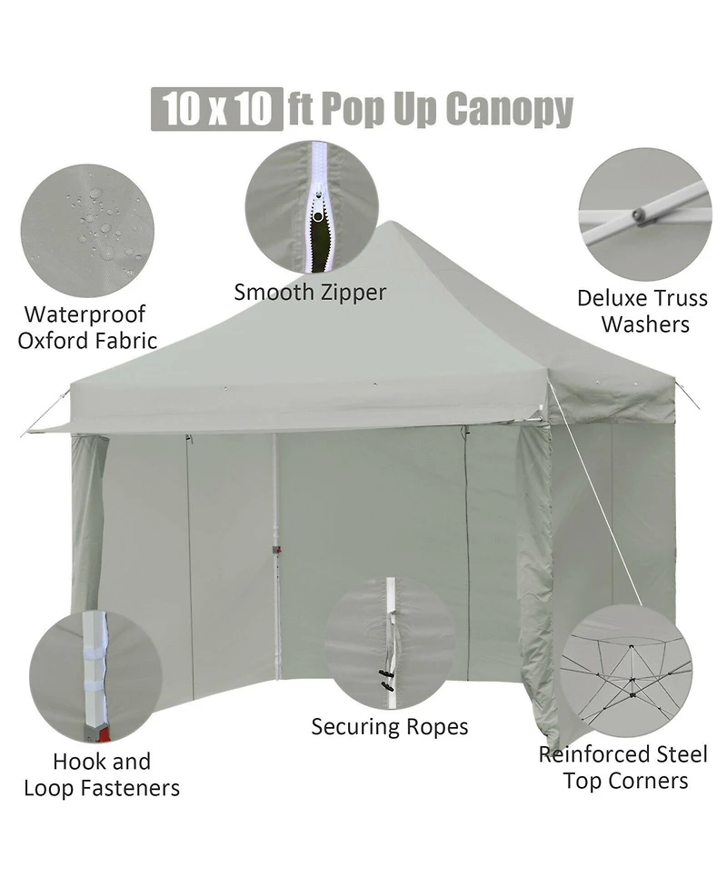 Sugift 10 x 10 Feet Pop Up Gazebo with Five Removable Zippered Sidewalls and Awning