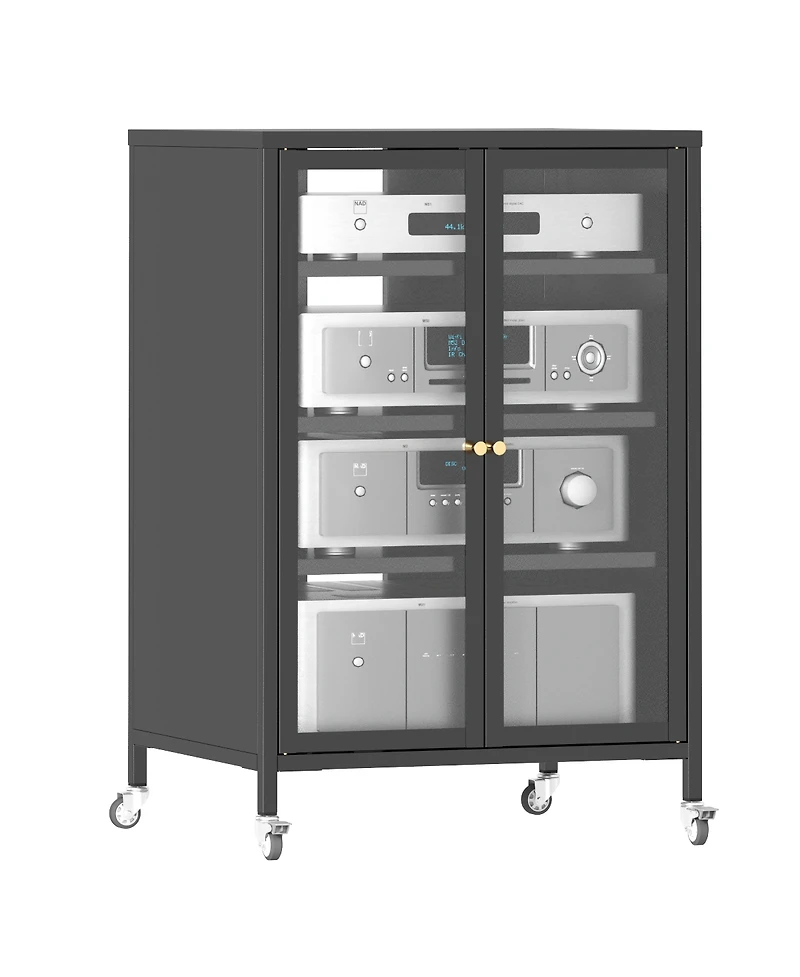 Streamdale Furniture 35.8" Media Storage Cabinet with Wheels and 4 Adjustable Glass Shelves