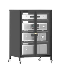 Streamdale Furniture 35.8" Media Storage Cabinet with Wheels and 4 Adjustable Glass Shelves